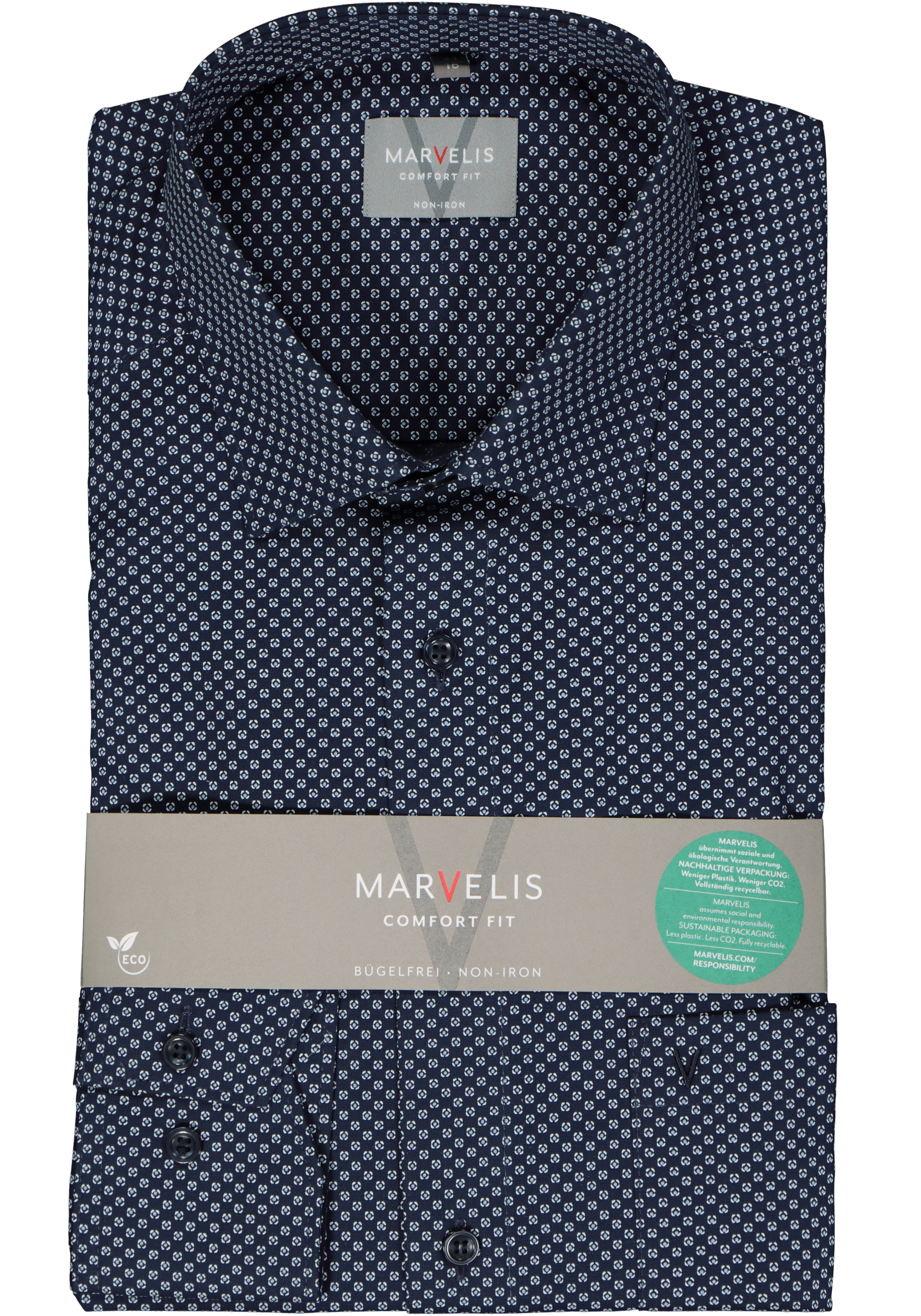 MARVELIS comfort fit overhemd, popeline, donkerblauw dessin