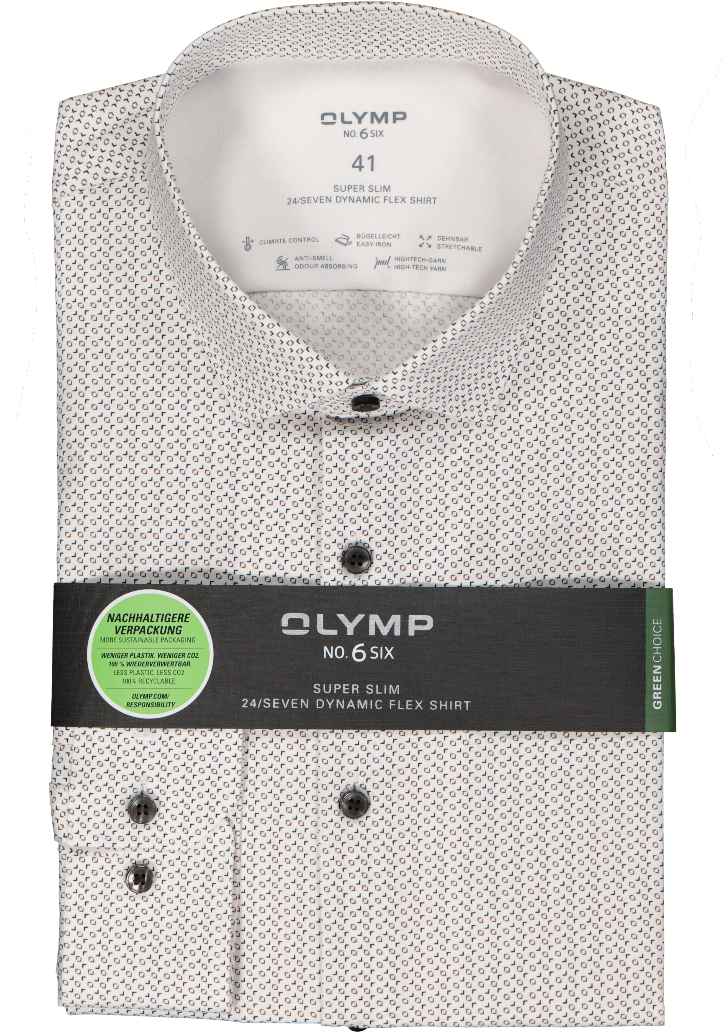 OLYMP 24/7 No. 6 Six super slim fit overhemd, popeline, wit met blauw en bruin dessin