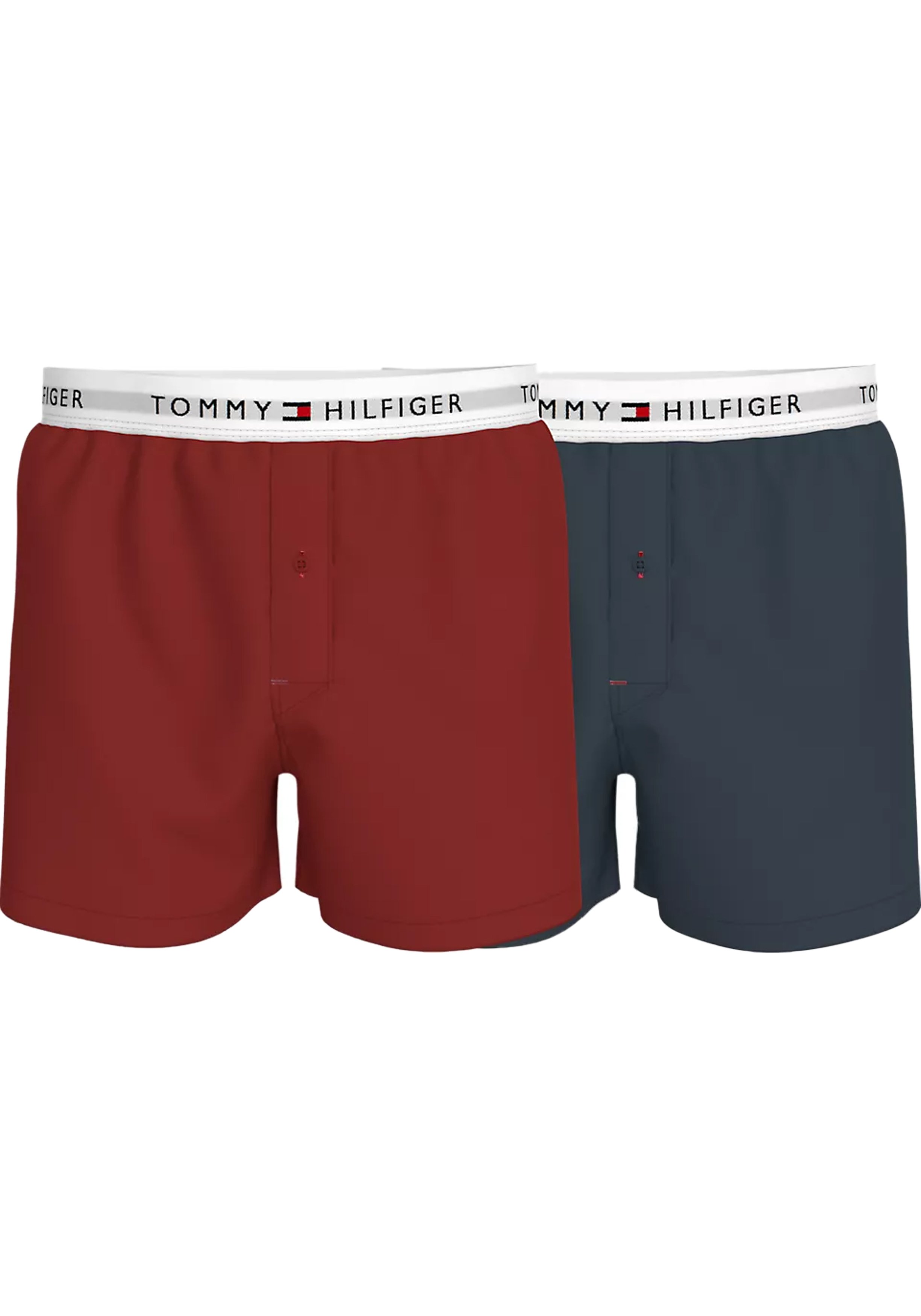 Tommy Hilfiger woven boxer (2-pack), heren boxers wijd katoen, donkerrood en grijs