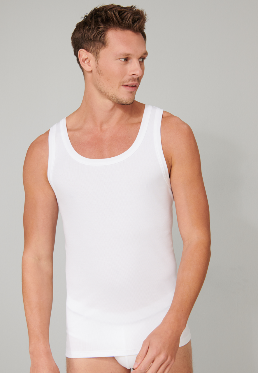 SCHIESSER Retro Rib singlet (1-pack), heren hemd dubbelrib biologisch katoen wit