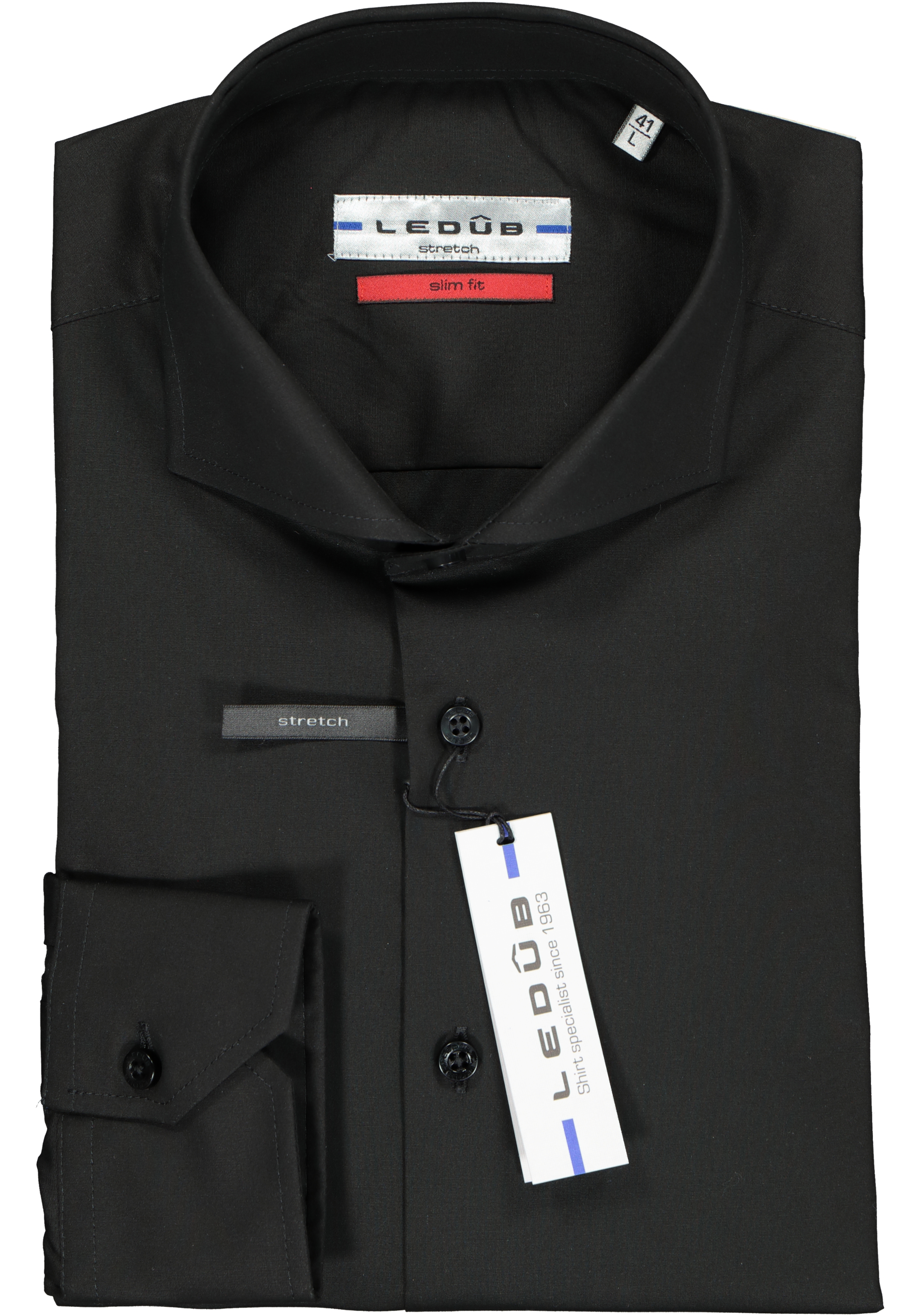 Ledub slim fit overhemd, zwart  