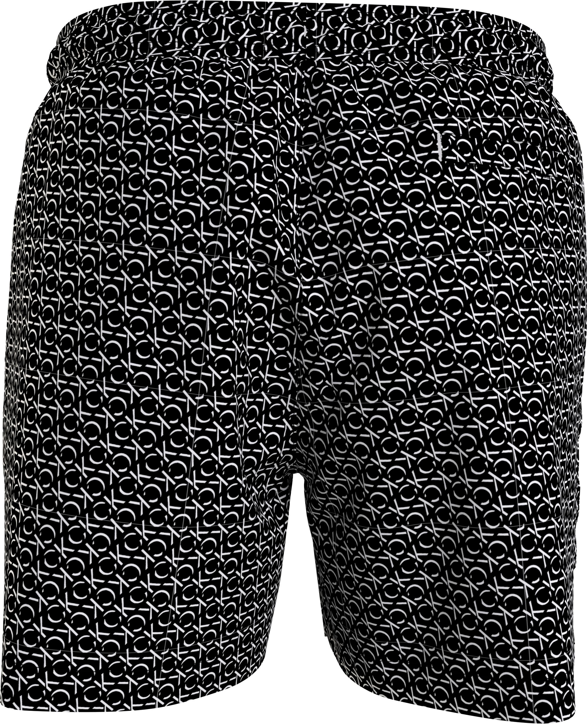 Calvin Klein Medium Drawstring swimshort, heren zwembroek, zwart-wit logo dessin