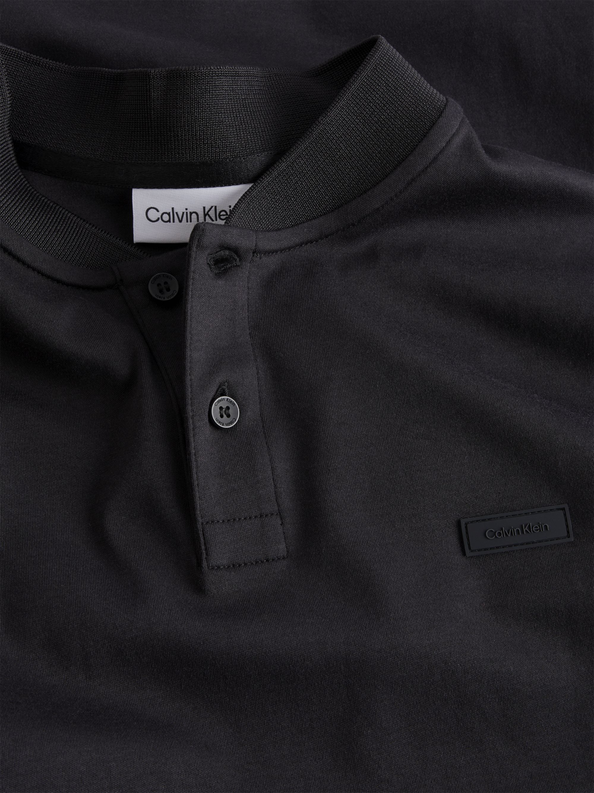 Calvin Klein Smooth Cotton stand collar Slim Polo, heren poloshirt, zwart