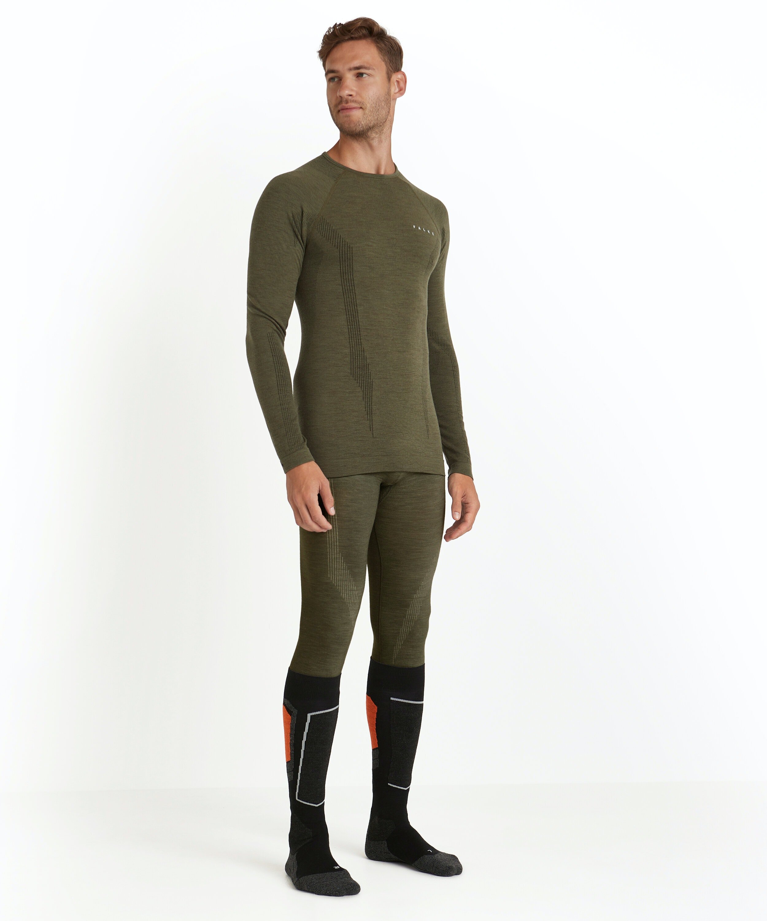 FALKE heren lange mouw shirt Wool-Tech, thermoshirt, olijfgroen (olive)