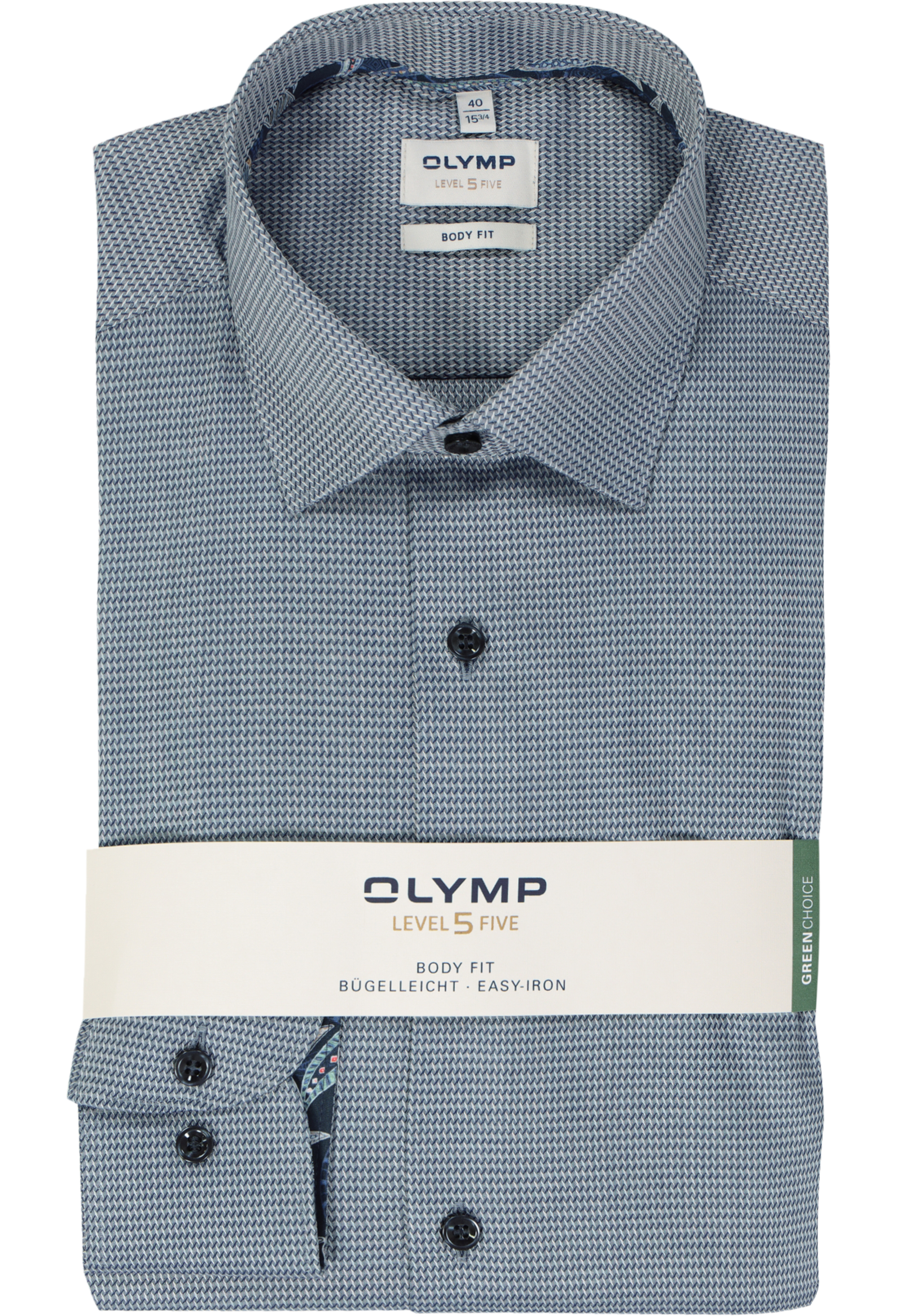 OLYMP Level 5 body fit overhemd, mouwlengte 7, structuur, blauw