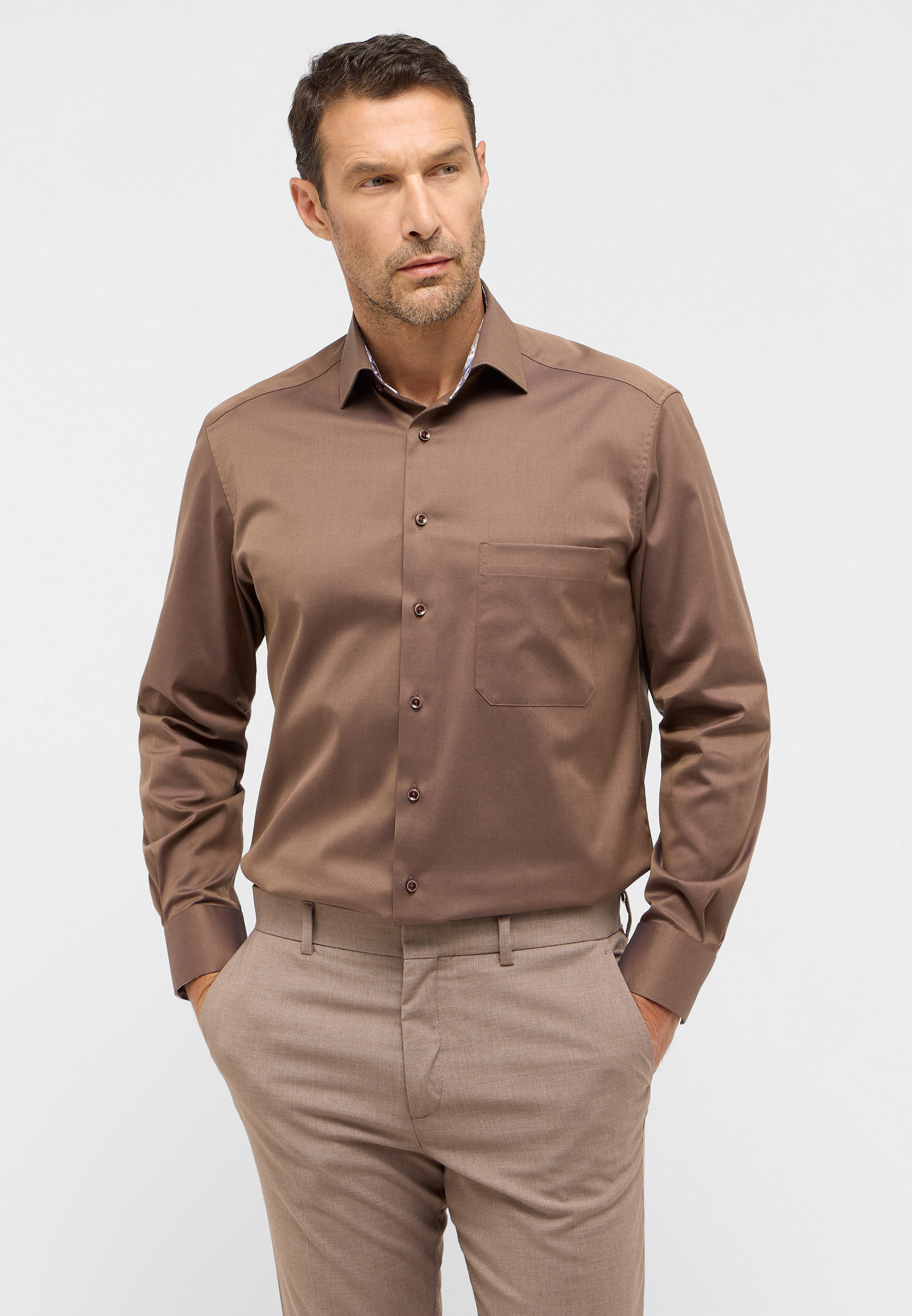 ETERNA comfort fit overhemd, twill, beige (contrast)