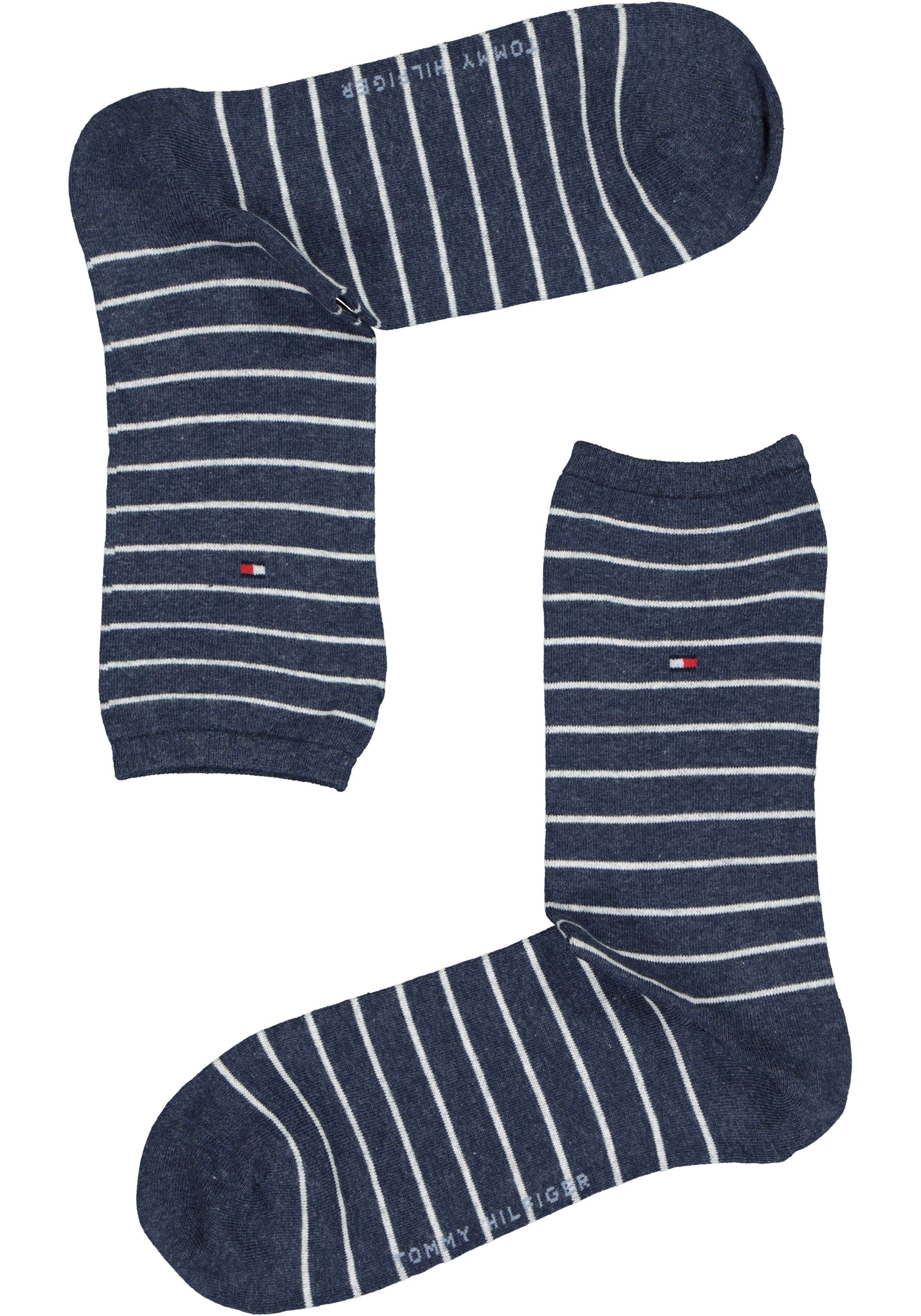 Tommy Hilfiger damessokken Small Stripe (2-pack), uni en gestreept katoen, jeans blauw met wit