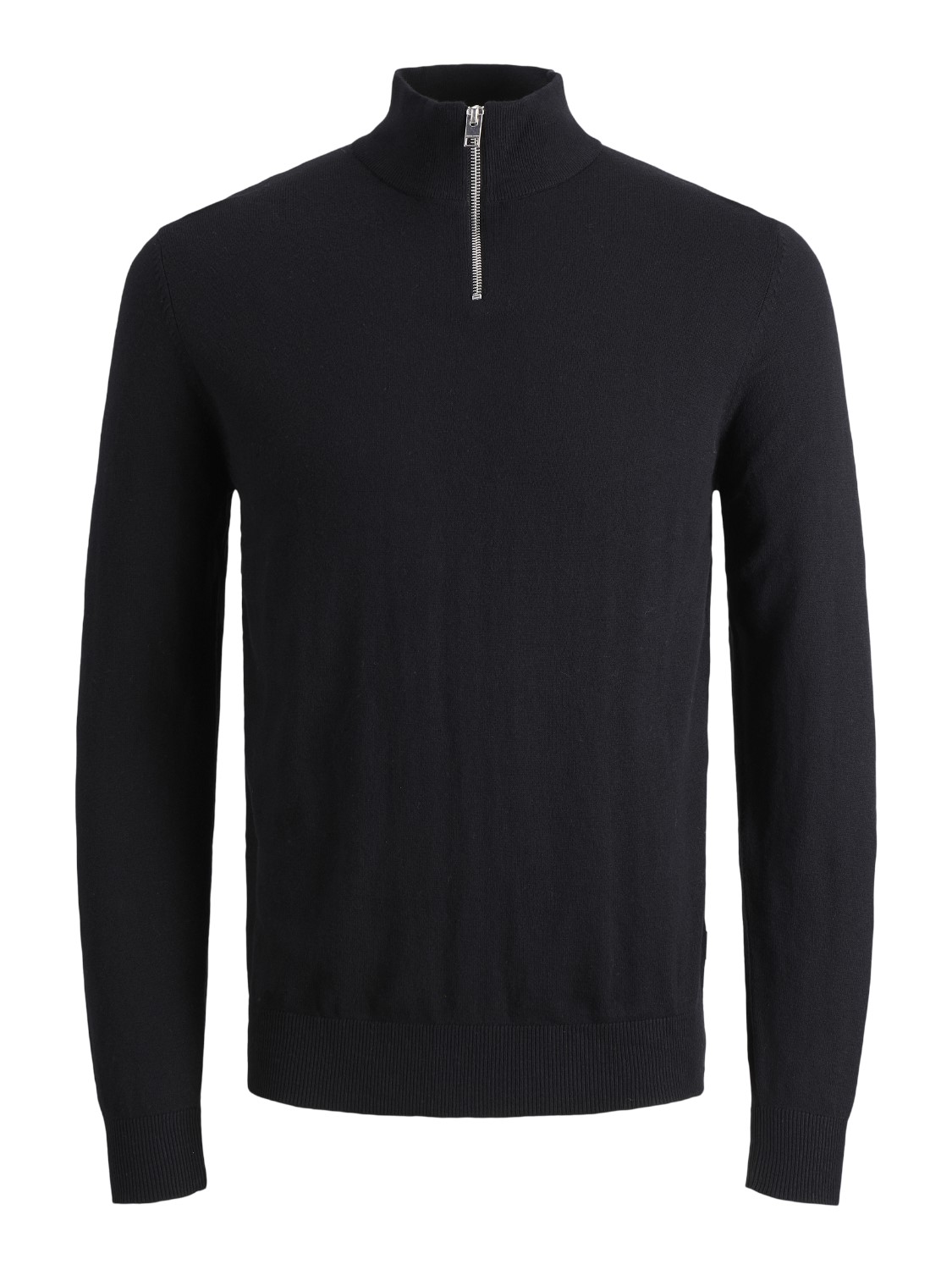 JACK & JONES Emil knit half zip slim fit, heren schipperstrui viscosemengsel met opstaande boord, zwart