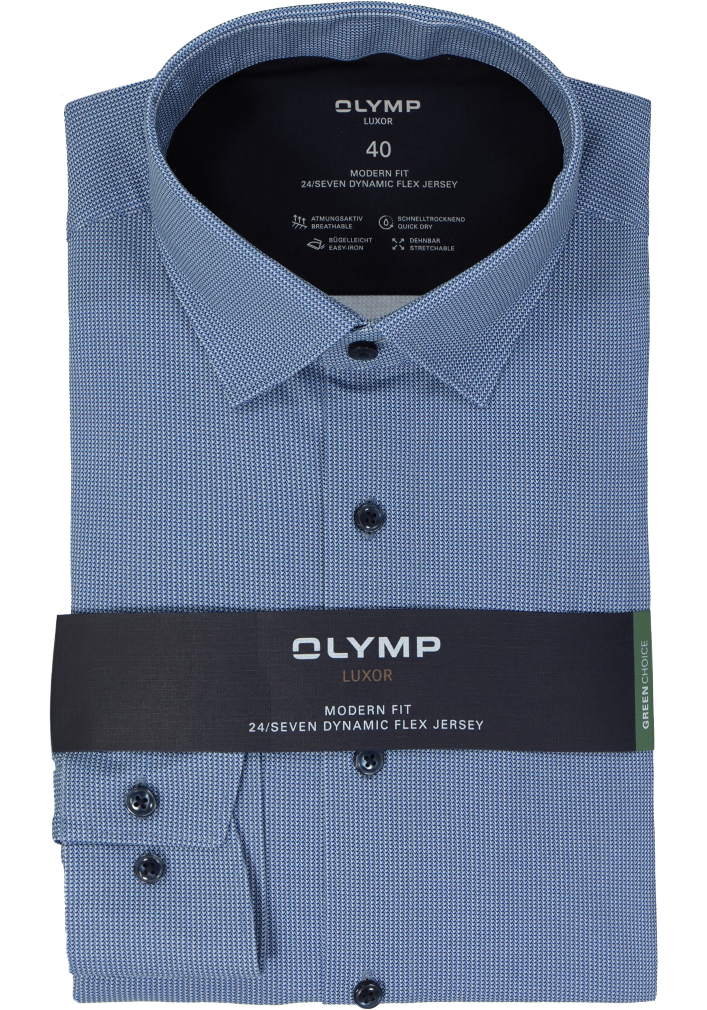 OLYMP 24/7 modern fit overhemd, tricot, blauw dessin