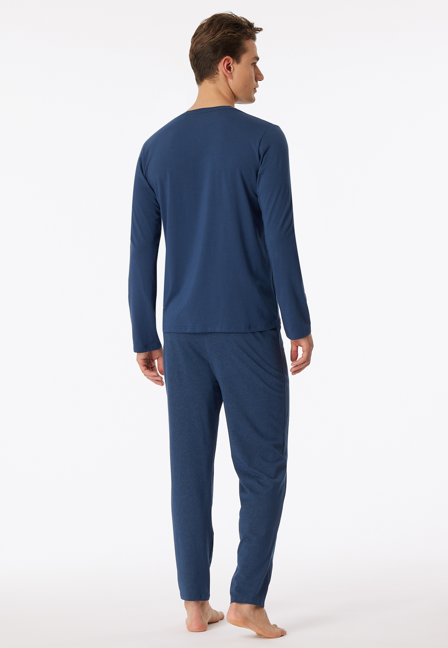 SCHIESSER Long Life Soft pyjamaset, heren pyjama lang modal bladeren admiraal gedessineerd