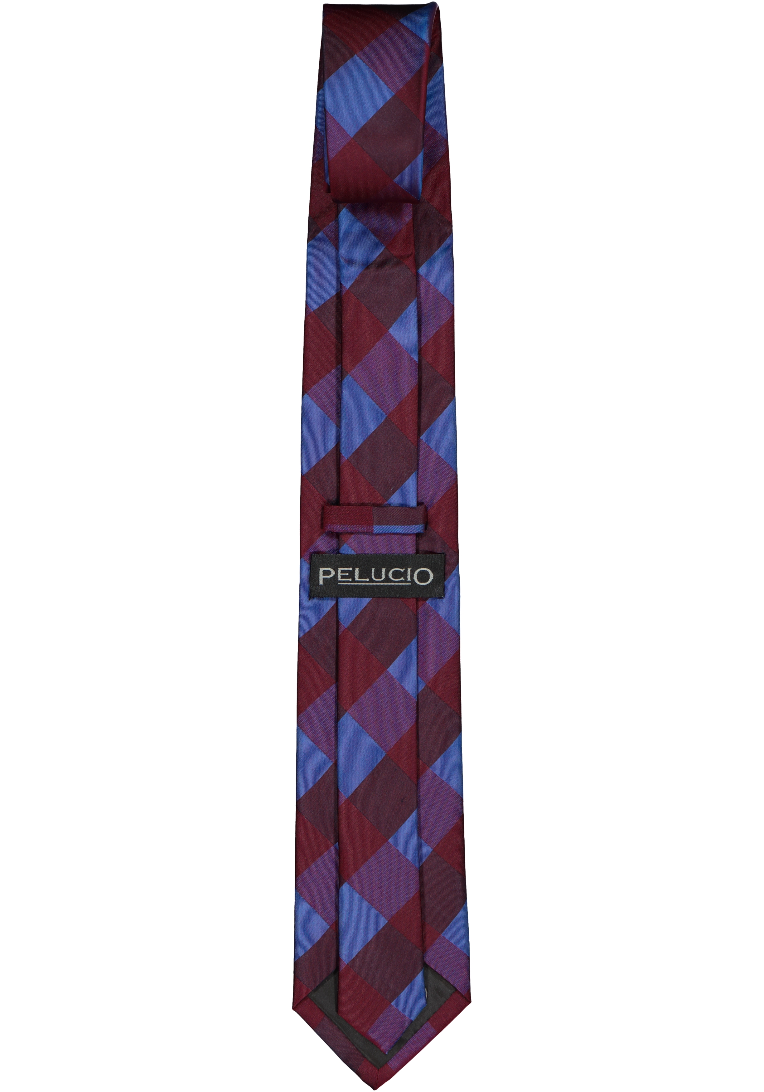 Pelucio stropdas, blauw met bordeaux geruit