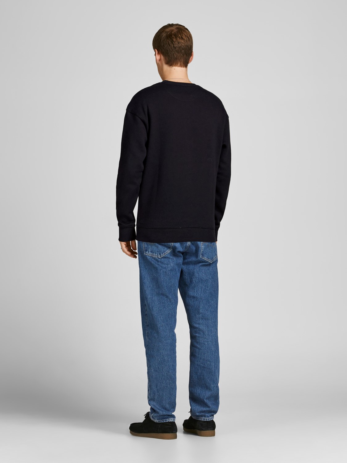 JACK & JONES Bradley sweat crew regular fit, heren sweatshirt katoenmengsel met O-hals, zwart