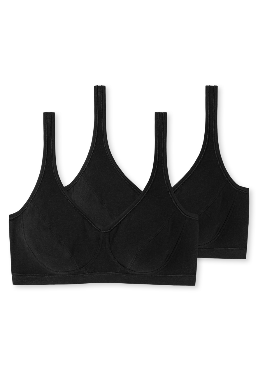 SCHIESSER 95/5 bralette (2-pack), dames bustier met cups biologisch katoen zwart