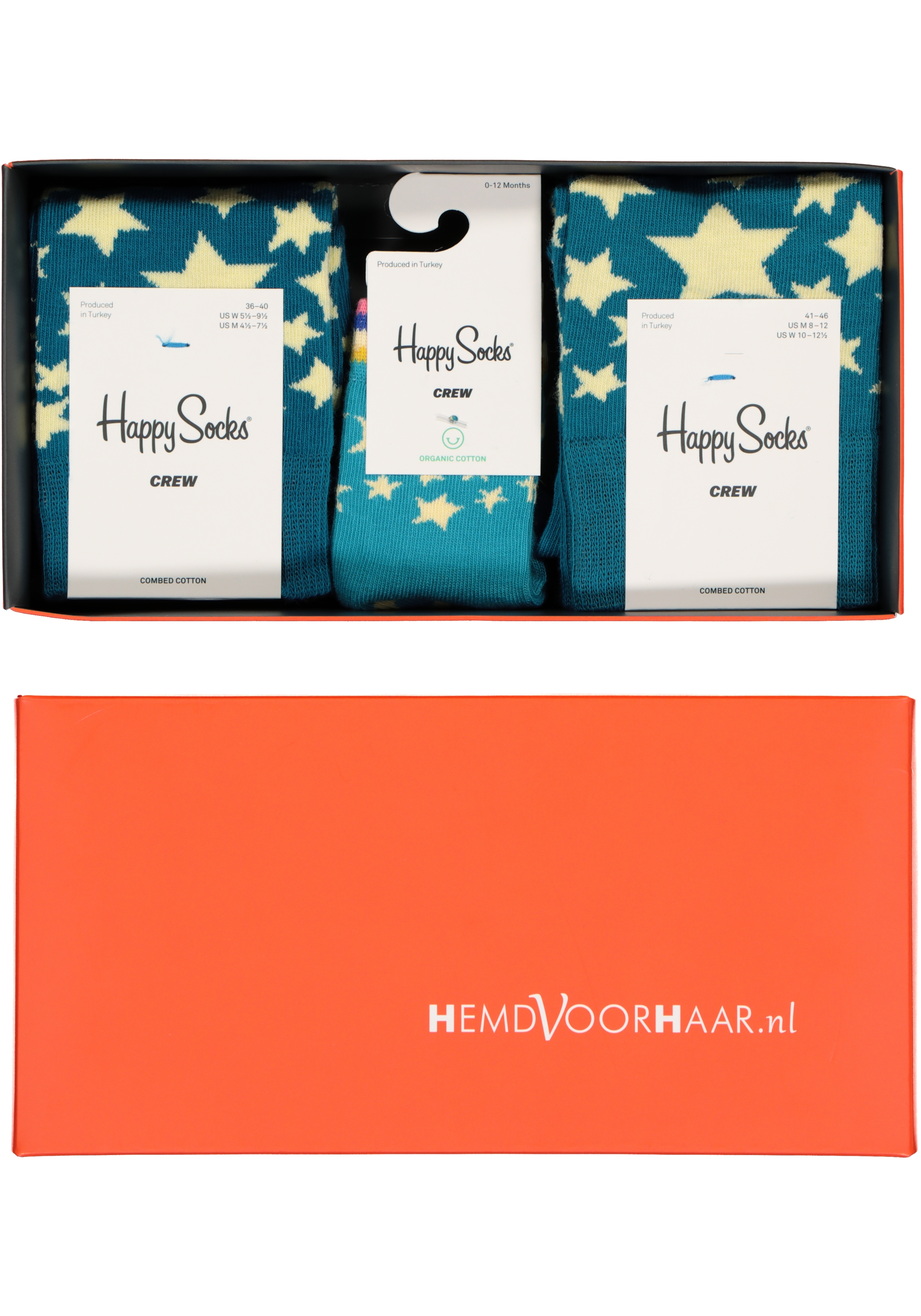 Happy Socks cadeauset, 3-pack Baby's eerste sterren (family pakket)