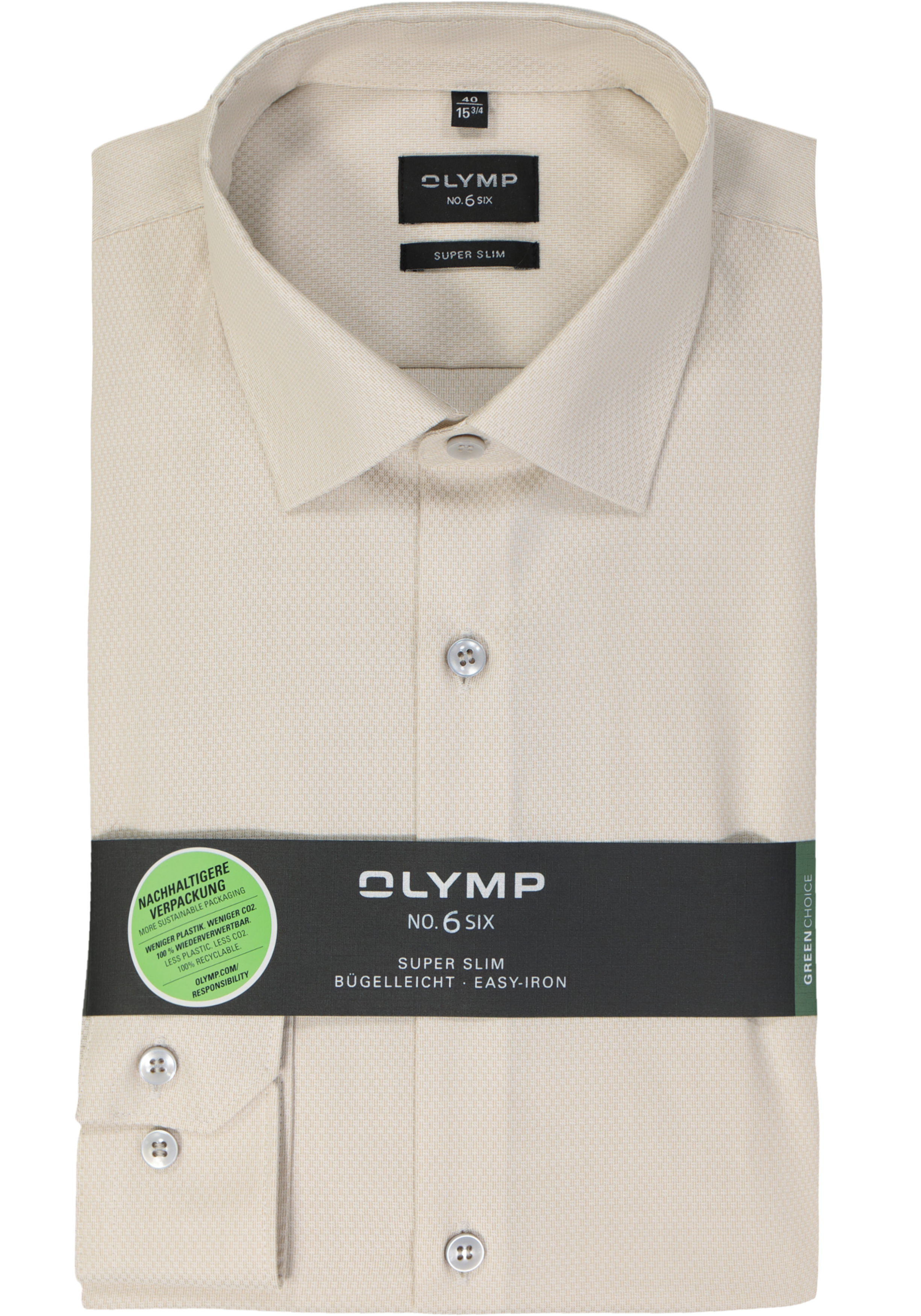 OLYMP No. 6 Six super slim fit overhemd, structuur, beige