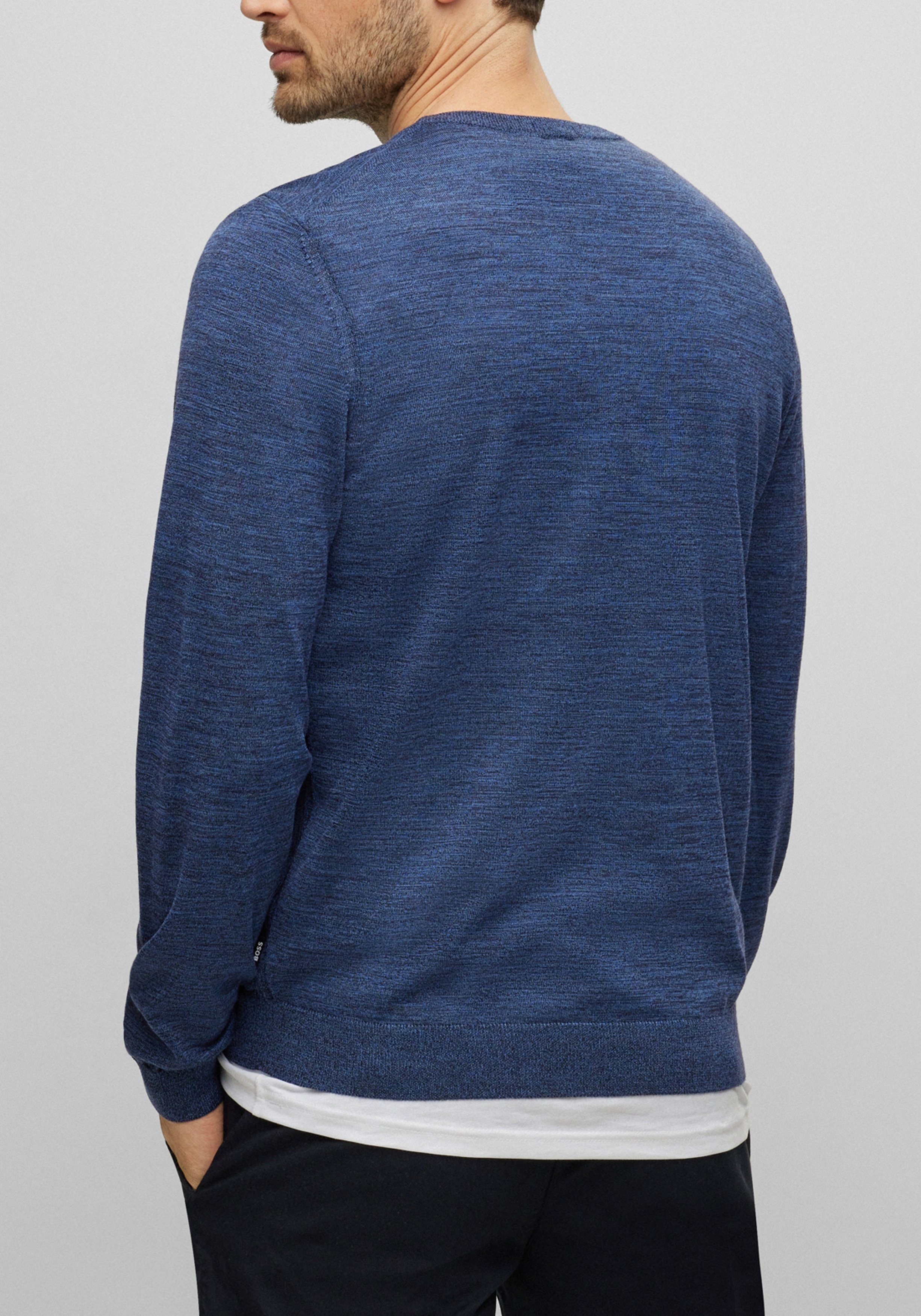 BOSS Melba slim fit trui wol, heren pullover met V-hals, kobalt blauw