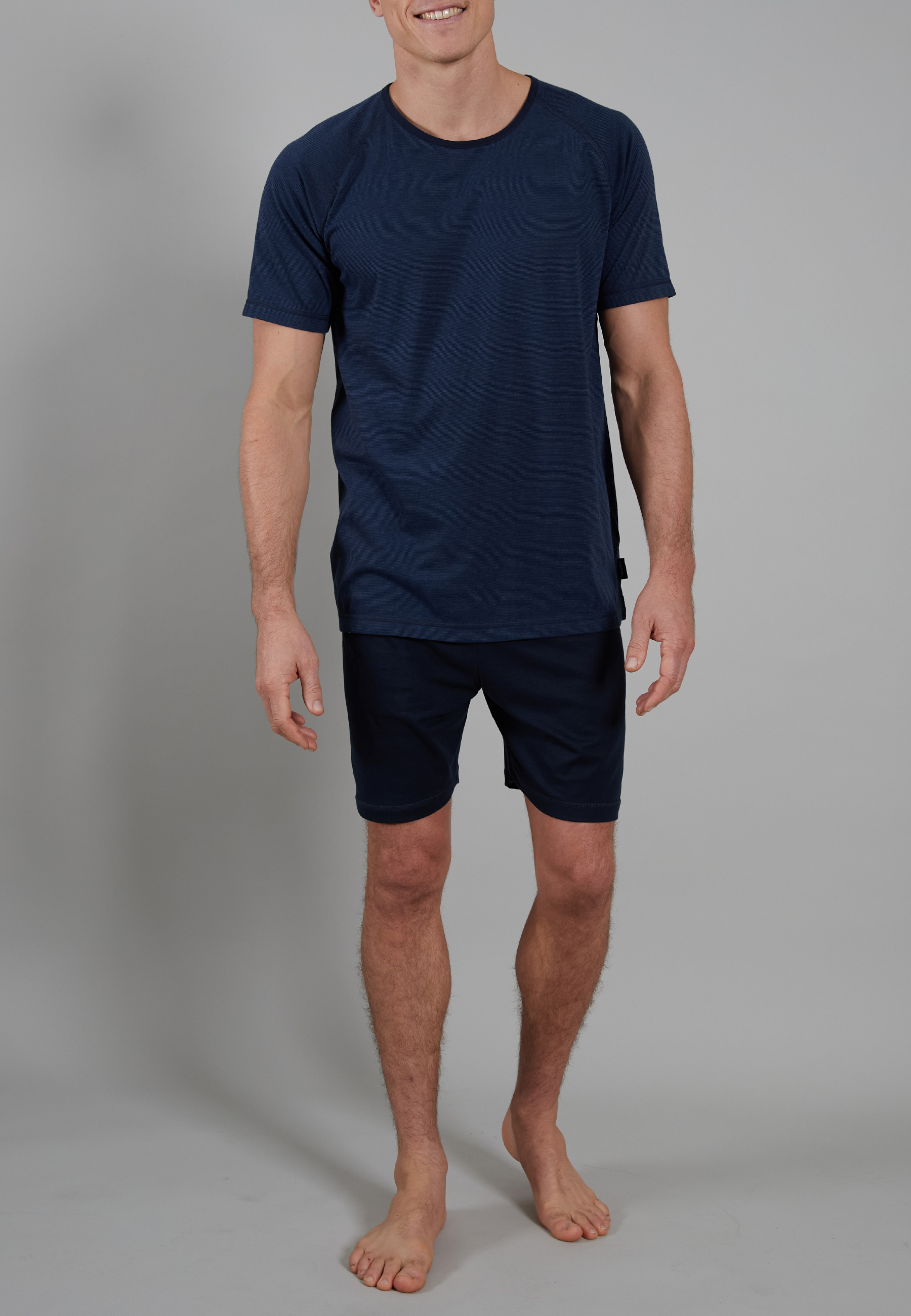 Ceceba heren shortama O-hals, donkerblauw gestreept