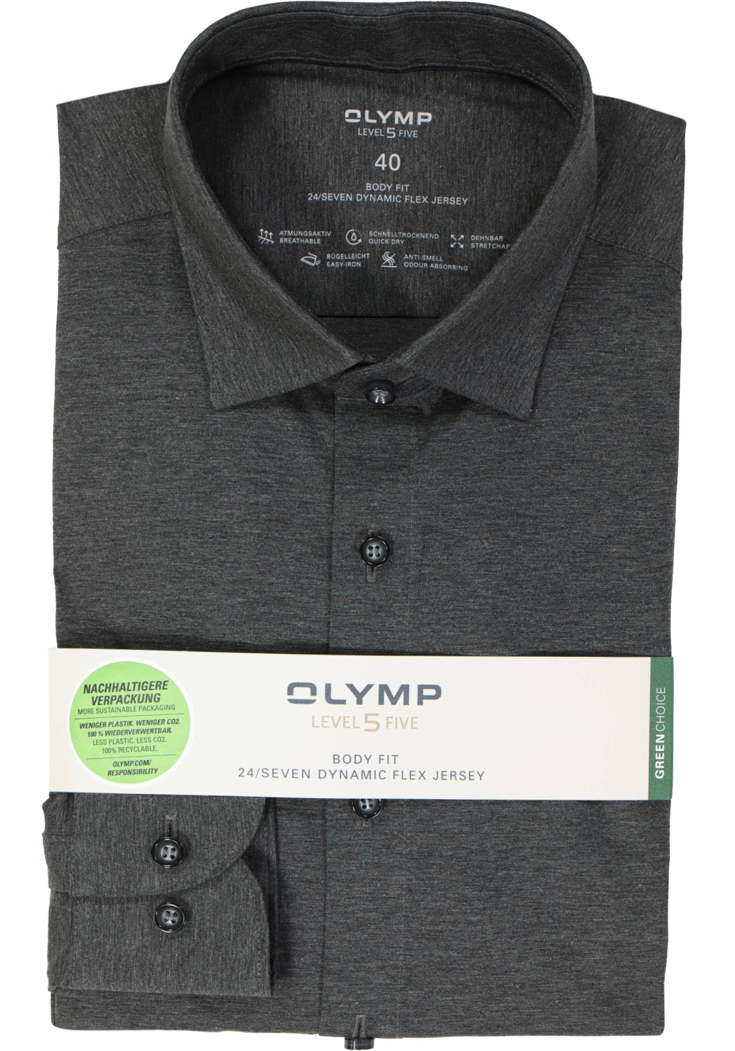 OLYMP Level 5 24/Seven body fit overhemd, antraciet grijs tricot