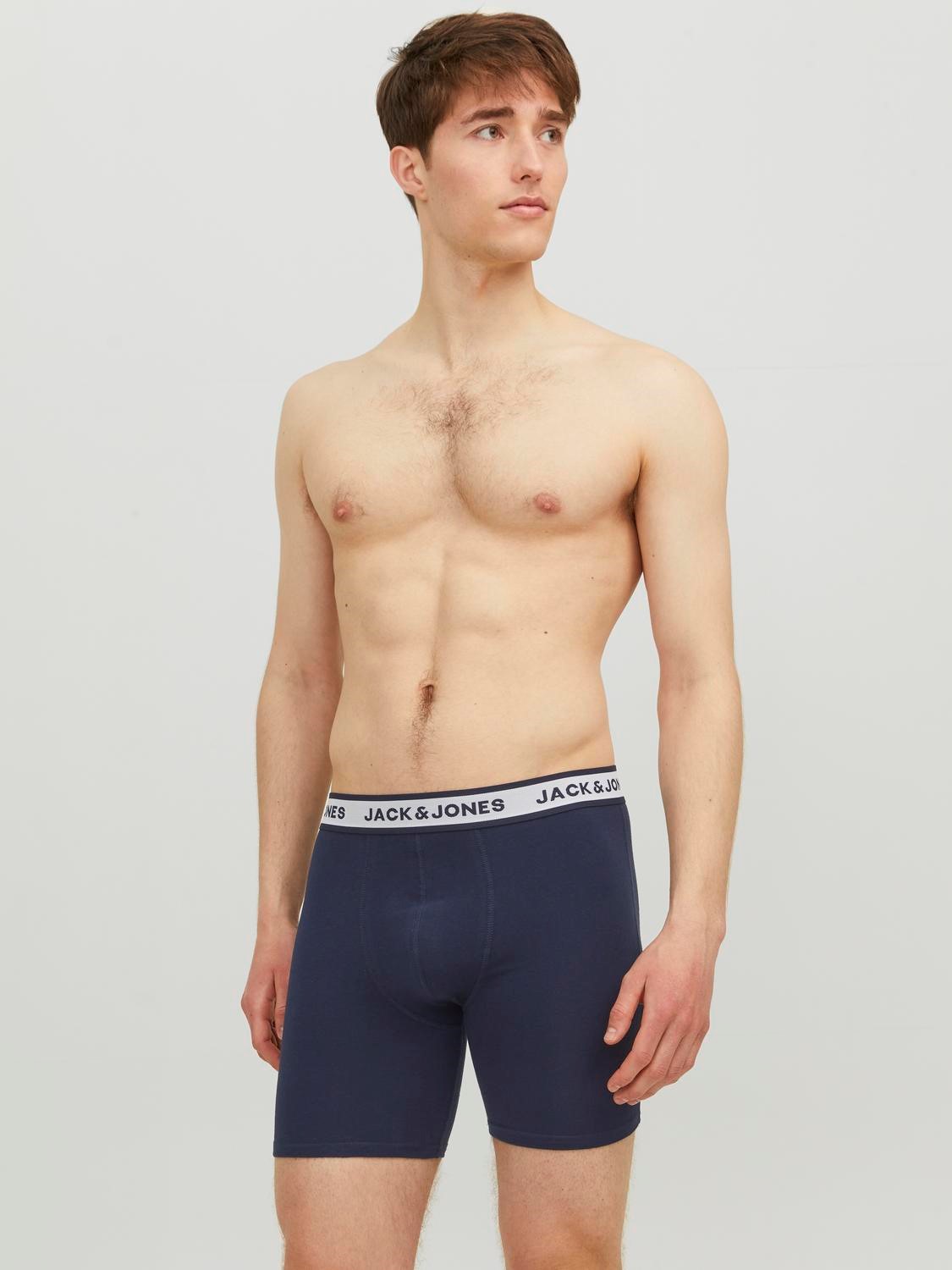 JACK & JONES Jacsolid boxer briefs (3-pack), heren boxers extra lang, lichtgrijs, wit en blauw