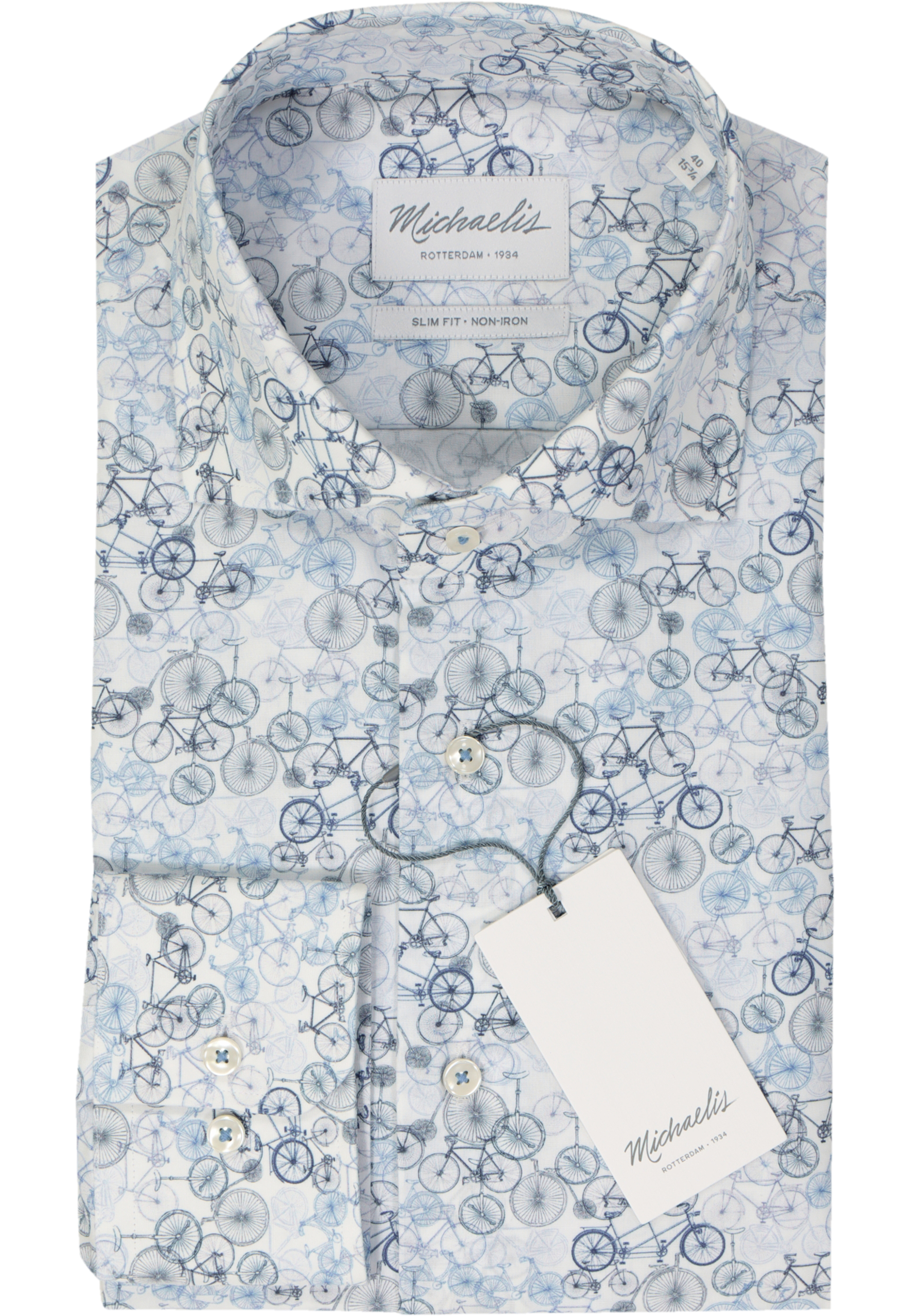 Michaelis slim fit heren overhemd, popeline, blauw dessin