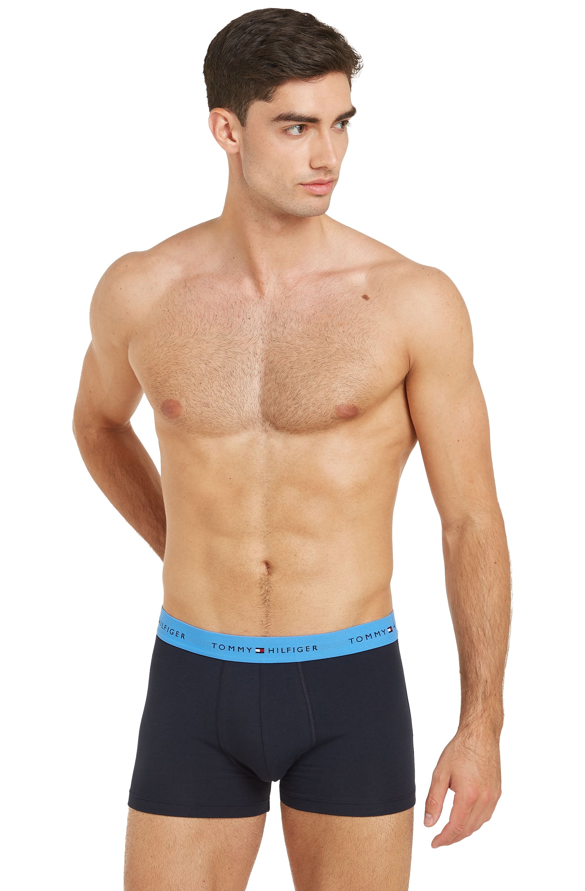 Tommy Hilfiger trunk (3-pack), heren boxers normale lengte, blauw met gekleurde tailleband