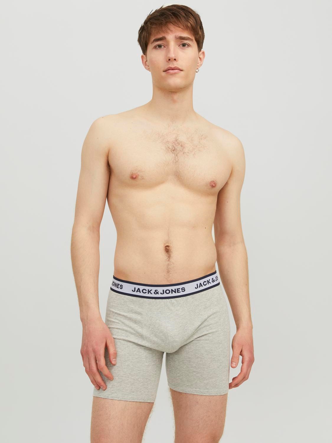 JACK & JONES Jacsolid boxer briefs (3-pack), heren boxers extra lang, lichtgrijs, wit en blauw