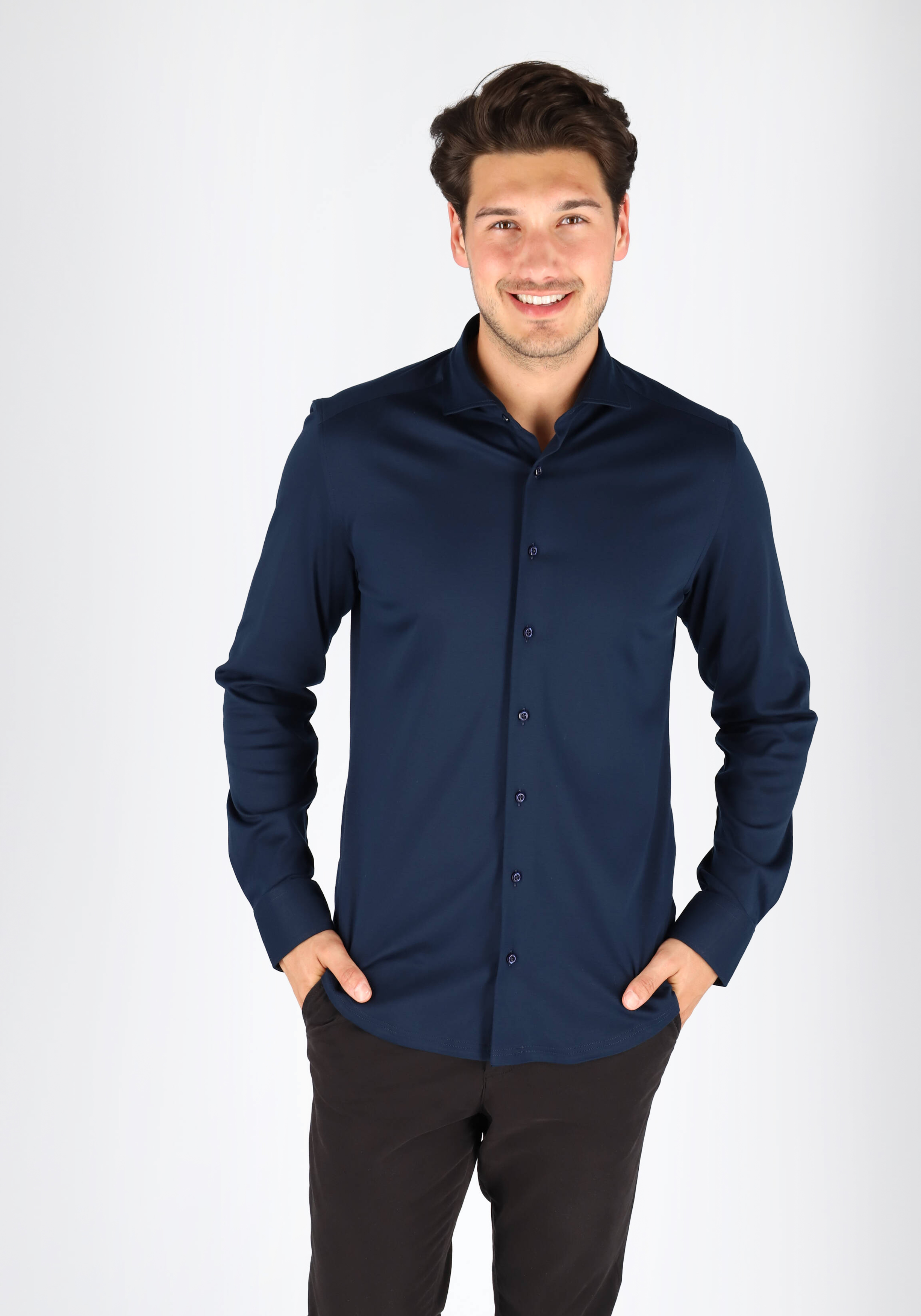 ETERNA 1863 slim fit casual Soft tailoring overhemd, jersey heren overhemd, donkerblauw