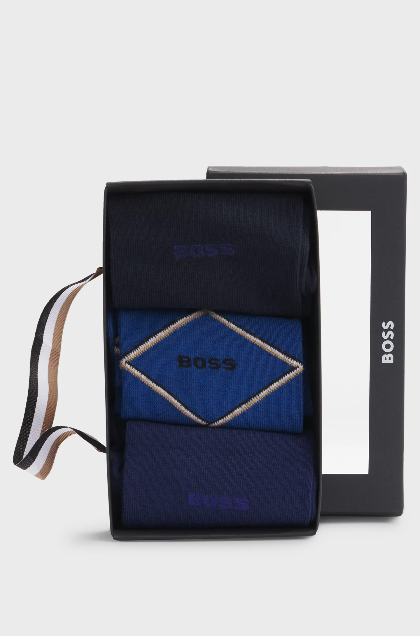 BOSS cadeauset herensokken (3-pack), donkerblauw, middenblauw en kobaltblauw met ruit