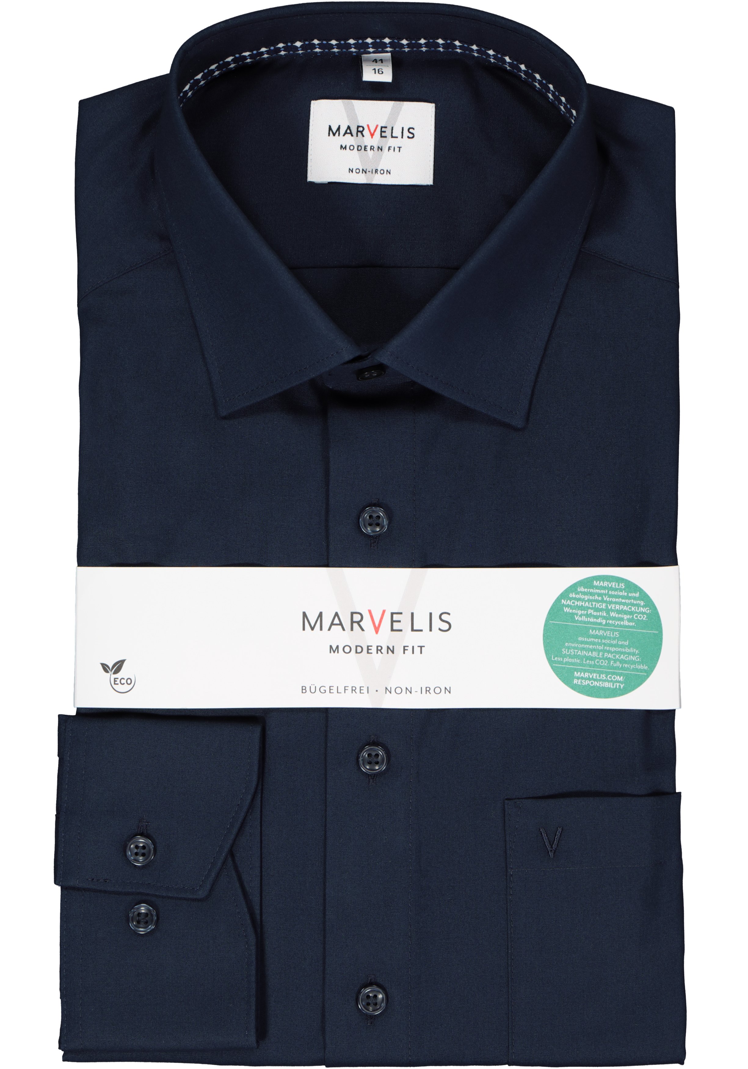 MARVELIS modern fit overhemd, popeline, donkerblauw